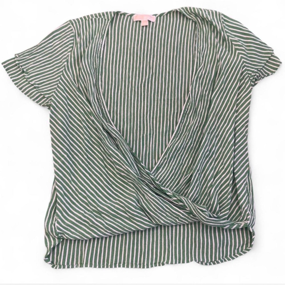 Michael Kors Women's Green & White Striped V-Neck Wrap Top‎ Blouse X large XL